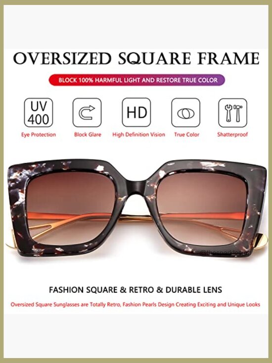 Oversized Square Sunglasses with UV400 Protection Trendy Retro Frame main image 6